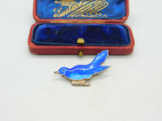 Sterling Silver & Blue Enamel Swallow Sweetheart Brooch Antique c1920 Art Deco