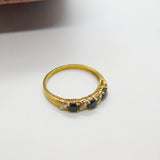 9ct Yellow Gold, Sapphire & Diamond Swirl Band Ring c1990 Birmingham