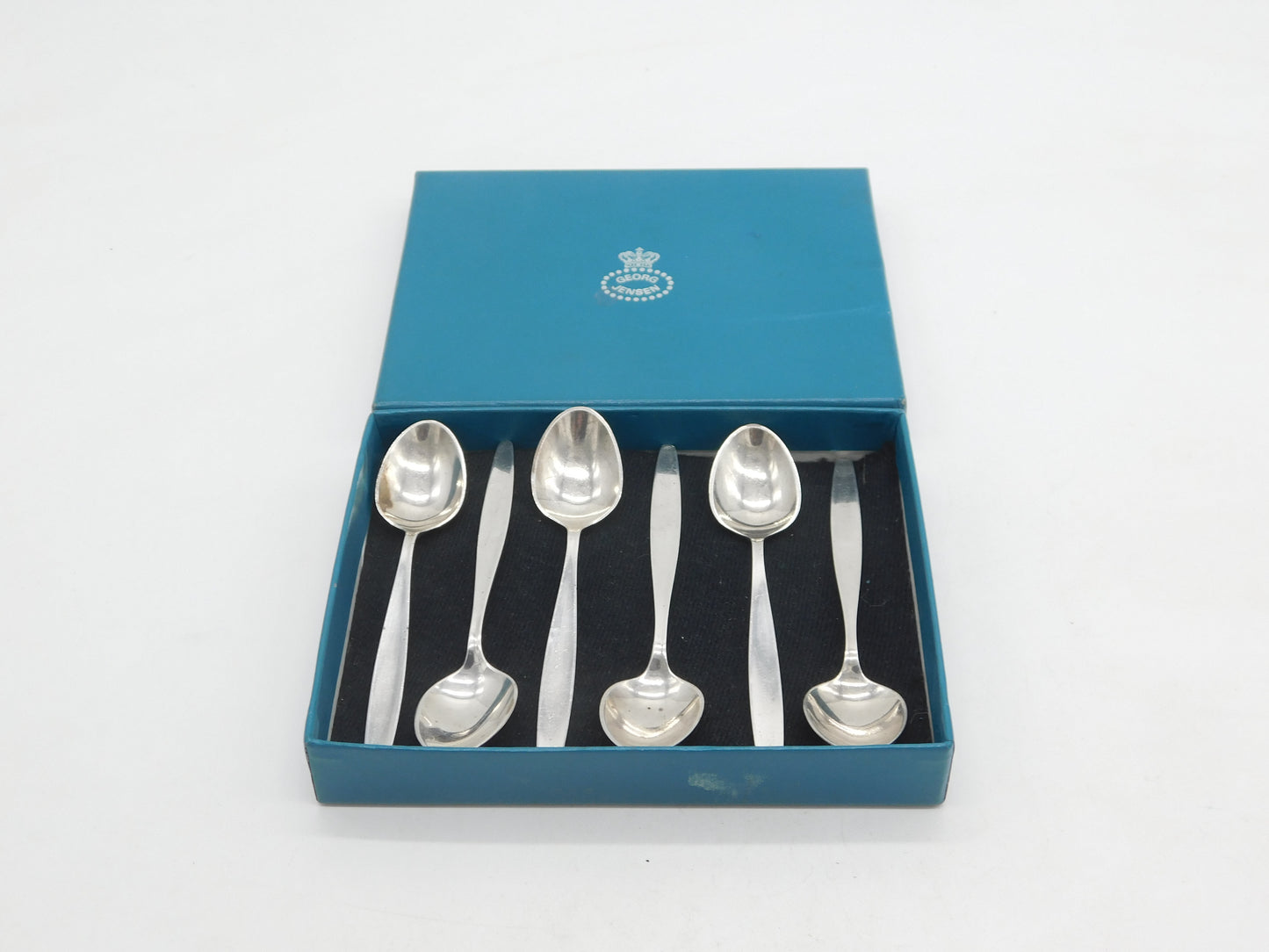 Georg Jensen Boxed Set of Sterling Silver Teaspoons Vintage Denmark c1960