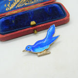 Sterling Silver & Blue Enamel Swallow Sweetheart Brooch Antique c1920 Art Deco