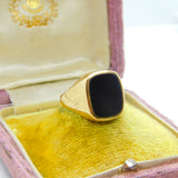 9ct Yellow Gold Essential Onyx Set Signet Ring 1976 Birmingham Vintage