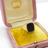 9ct Yellow Gold Essential Onyx Set Signet Ring 1976 Birmingham Vintage