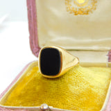 9ct Yellow Gold Essential Onyx Set Signet Ring 1976 Birmingham Vintage