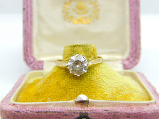 9ct Yellow Gold & Diamond Paste Solitaire Ring Vintage c1970 Sheffield