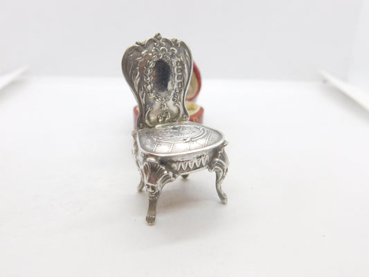 Edwardian Sterling Silver Miniature Doll's House Chair 1902 London Antique