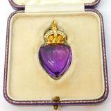 Victorian 18ct Gold Mounted Crown over Heart-Cut Amethyst Royal Pendant Antique c1880s