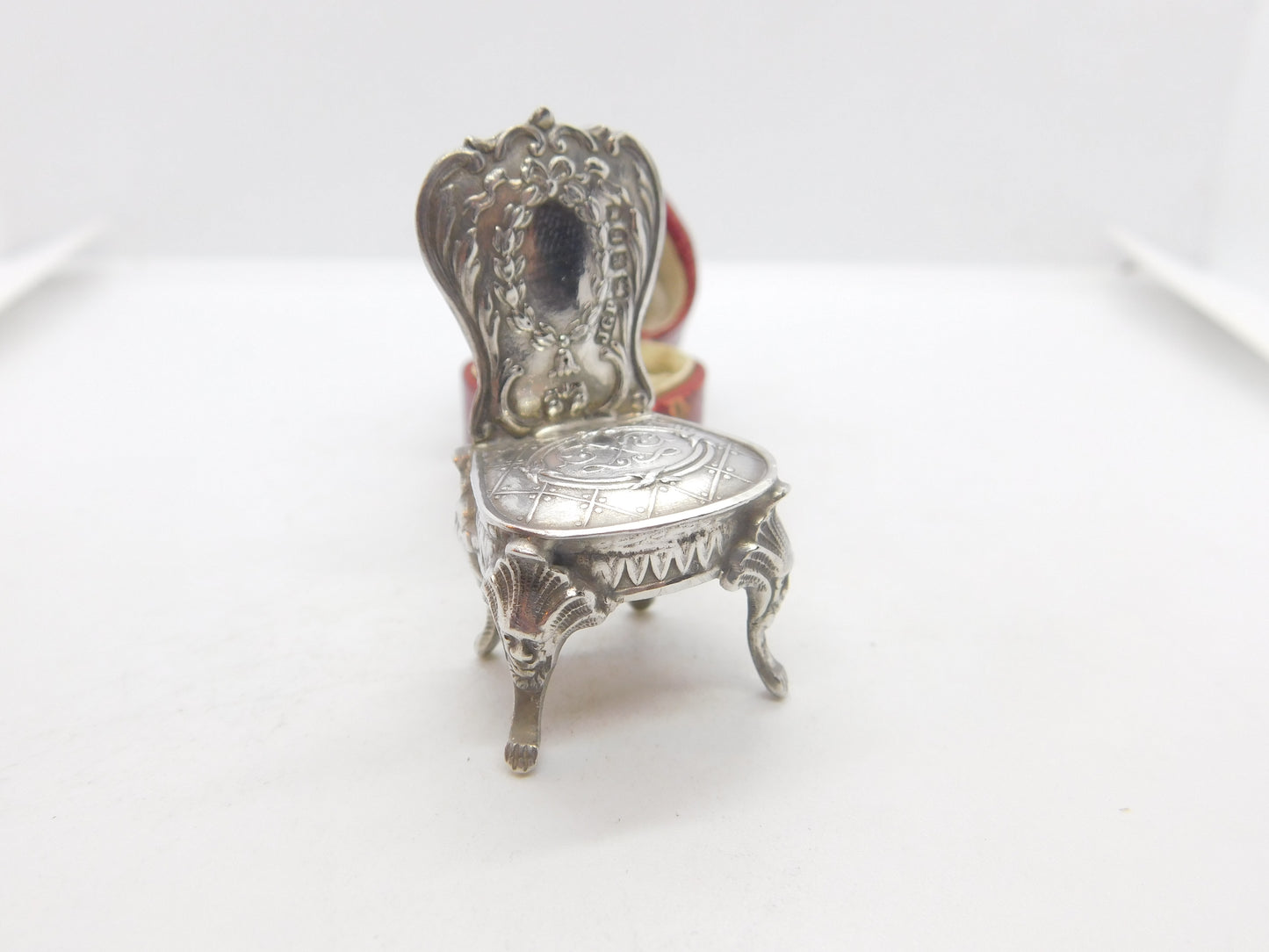 Edwardian Sterling Silver Miniature Doll's House Chair 1902 London Antique