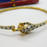 9ct Yellow Gold, Pave Set Sapphire & Diamond Leaping Panther Bangle Bracelet