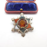Victorian Scottish Sterling Silver Star Form Brooch Agate, Bloodstone c1860