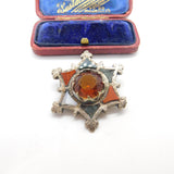 Victorian Scottish Sterling Silver Star Form Brooch Agate, Bloodstone c1860