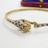 9ct Yellow Gold, Pave Set Sapphire & Diamond Leaping Panther Bangle Bracelet