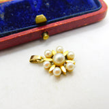 14ct Yellow Gold & Pearl Set Daisy Floral Pendant Antique c1920 Art Deco