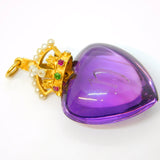 Victorian 18ct Gold Mounted Crown over Heart-Cut Amethyst Royal Pendant Antique c1880s