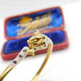 9ct Yellow Gold, Pave Set Sapphire & Diamond Leaping Panther Bangle Bracelet
