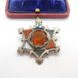 Victorian Scottish Sterling Silver Star Form Brooch Agate, Bloodstone c1860
