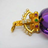 Victorian 18ct Gold Mounted Crown over Heart-Cut Amethyst Royal Pendant Antique c1880s