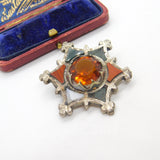 Victorian Scottish Sterling Silver Star Form Brooch Agate, Bloodstone c1860