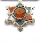 Victorian Scottish Sterling Silver Star Form Brooch Agate, Bloodstone c1860