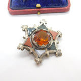 Victorian Scottish Sterling Silver Star Form Brooch Agate, Bloodstone c1860