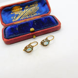 14ct Yellow Gold, Diamond Paste & Cabochon Opal Floral Earrings Antique c1920