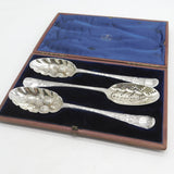George I Boxed Sterling Silver Dessert Serving Spoon Set Antique 1724 London