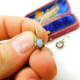 14ct Yellow Gold, Diamond Paste & Cabochon Opal Floral Earrings Antique c1920