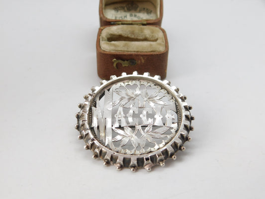 Victorian Sterling Silver 'Maggie' Name Brooch 1883 Birmingham Antique