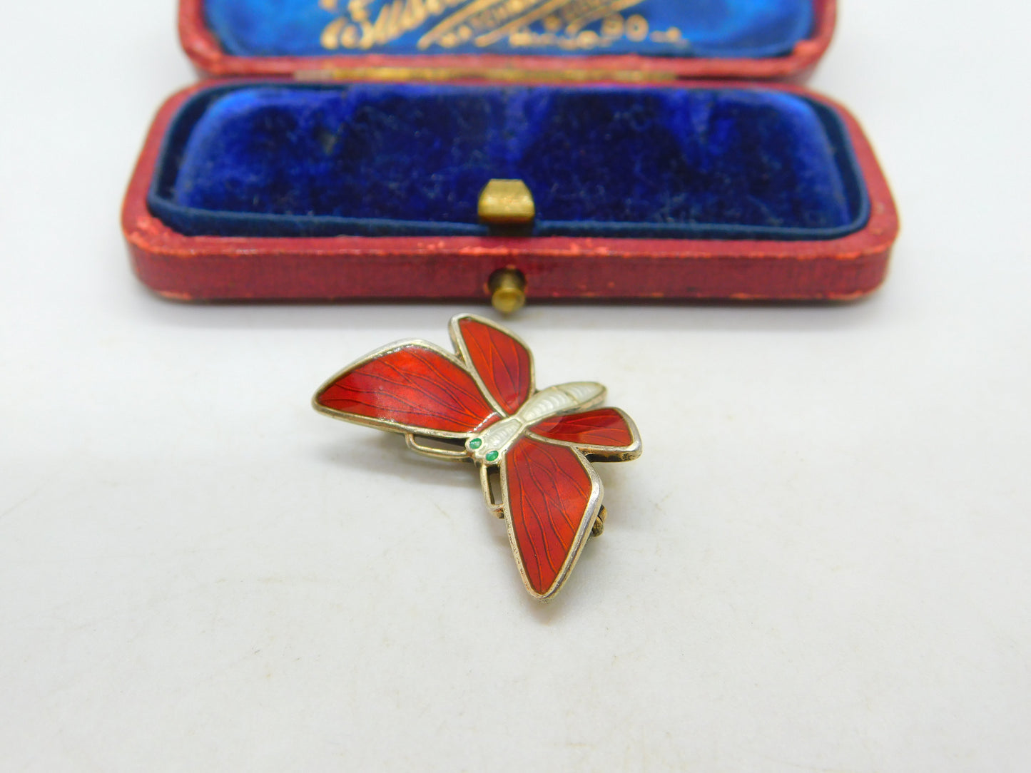 Norwegian Sterling Silver & Enamel Butterfly Dragonfly Brooch Mid-Century c1950