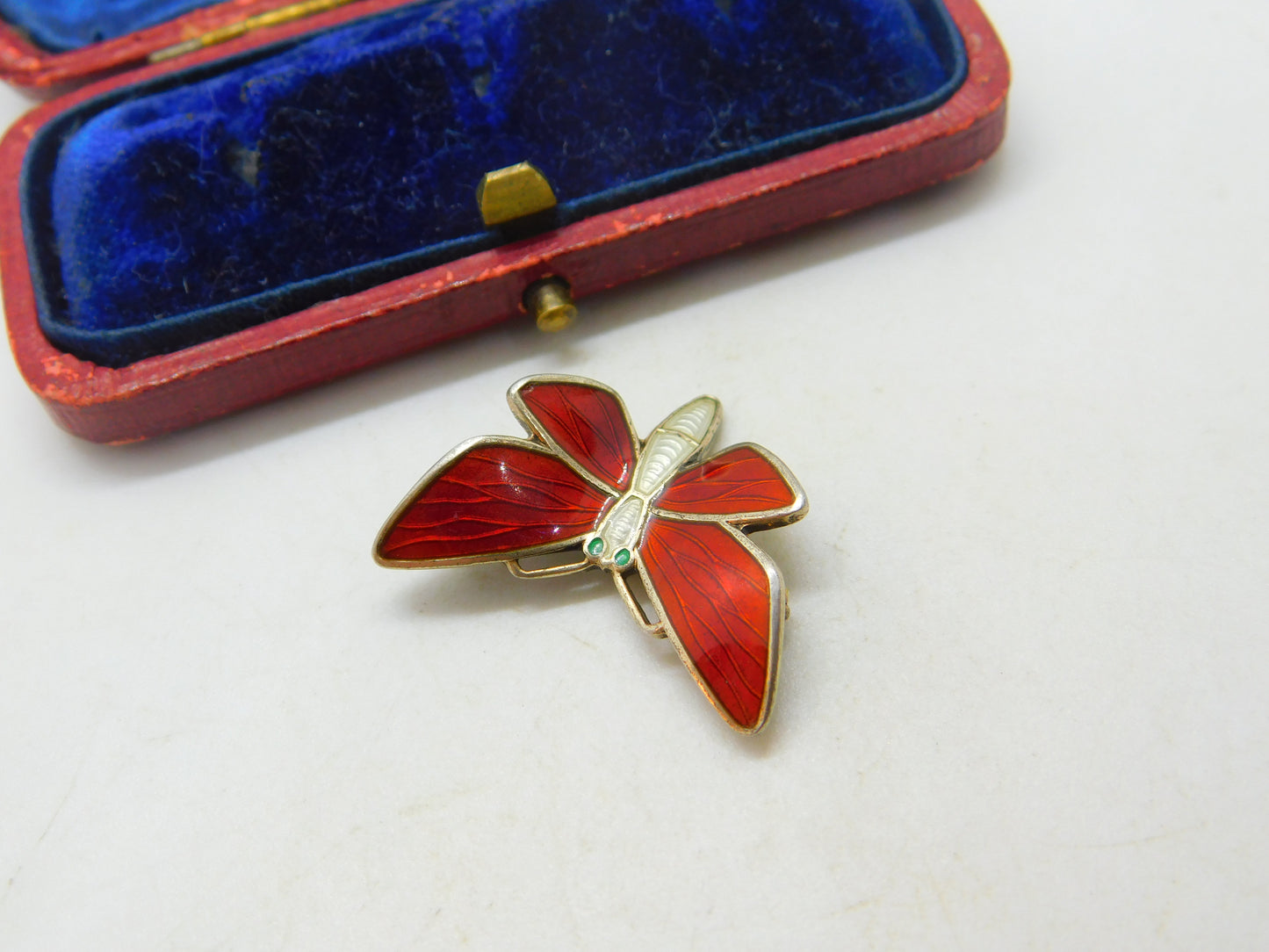 Norwegian Sterling Silver & Enamel Butterfly Dragonfly Brooch Mid-Century c1950