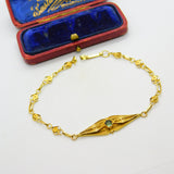 18ct Yellow Gold Heart Panel Filigree Form Sea Glass Set Panel Bracelet Antique
