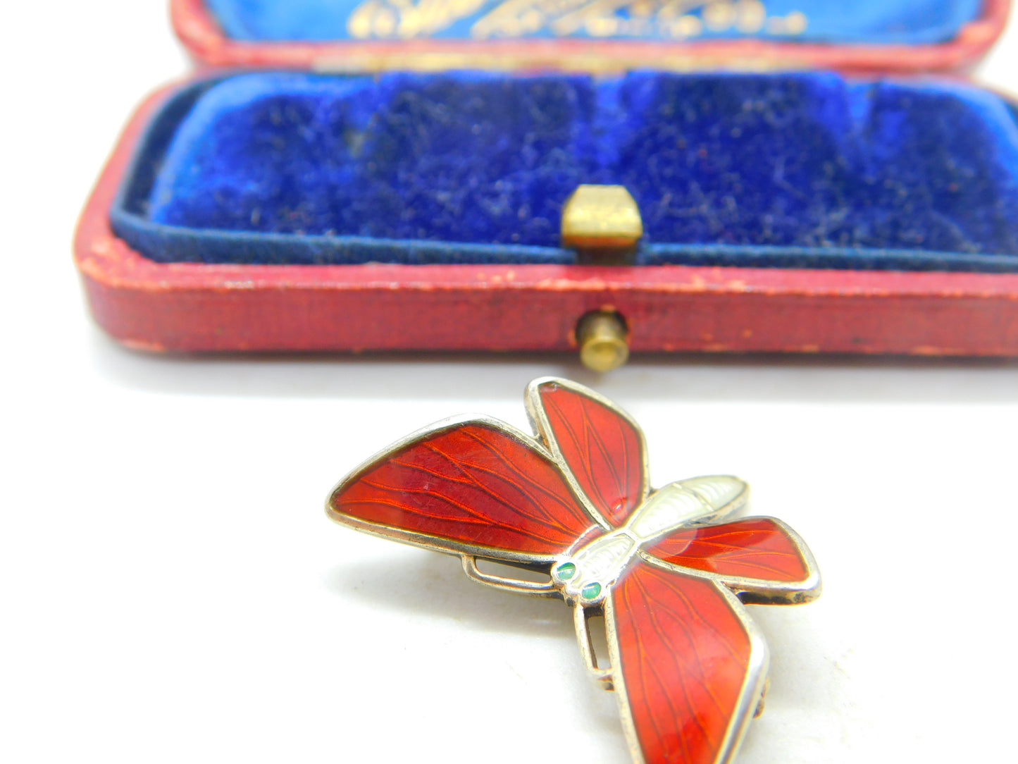 Norwegian Sterling Silver & Enamel Butterfly Dragonfly Brooch Mid-Century c1950