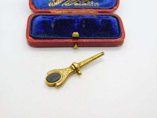 Victorian 15ct Gold, Carved Bloodstone & Sardonyx 'Kate' Watch Key c1860