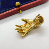 9ct Yellow Gold Figa Hand with Ring Charm Pendant 1979 London Vintage