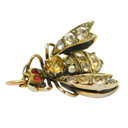 Victorian Sterling Silver Gilt, Paste, Citrine, Garnet Fly Bug Pendant Antique