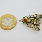 Victorian Sterling Silver Gilt, Paste, Citrine, Garnet Fly Bug Pendant Antique