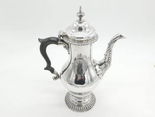 George II Sterling Silver Baluster Lion Crest Coffee Pot Antique 1759 London