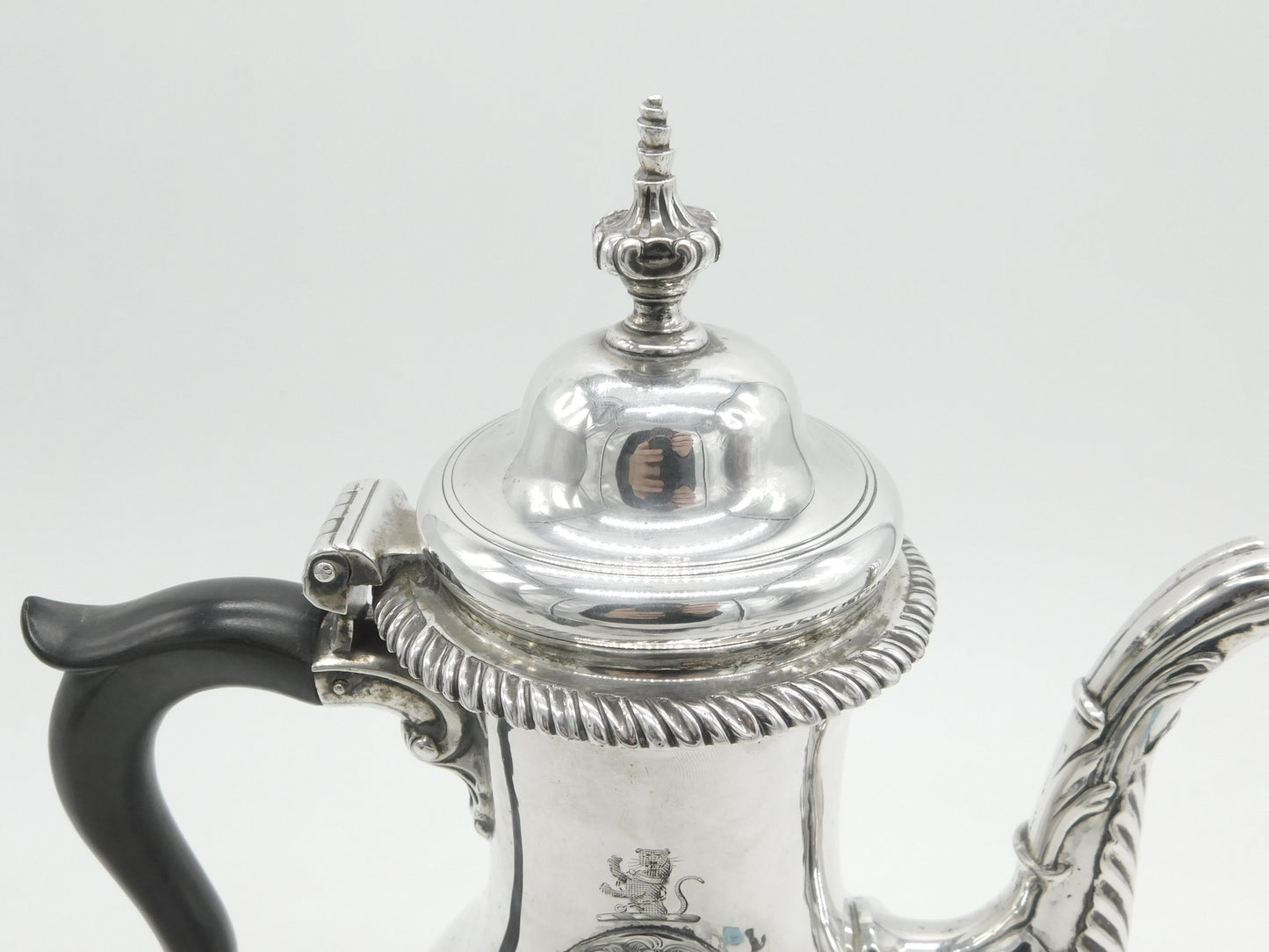 George II Sterling Silver Baluster Lion Crest Coffee Pot Antique 1759 London