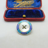 Sterling Silver, Enamel & Mother Of Pearl Button Brooch Antique 1911 Birmingham