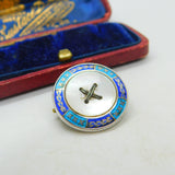 Sterling Silver, Enamel & Mother Of Pearl Button Brooch Antique 1911 Birmingham