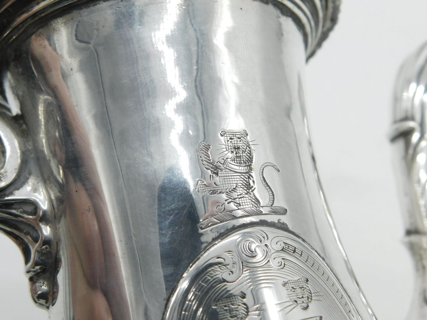 George II Sterling Silver Baluster Lion Crest Coffee Pot Antique 1759 London