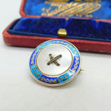 Sterling Silver, Enamel & Mother Of Pearl Button Brooch Antique 1911 Birmingham