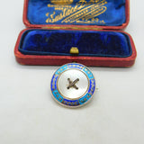 Sterling Silver, Enamel & Mother Of Pearl Button Brooch Antique 1911 Birmingham