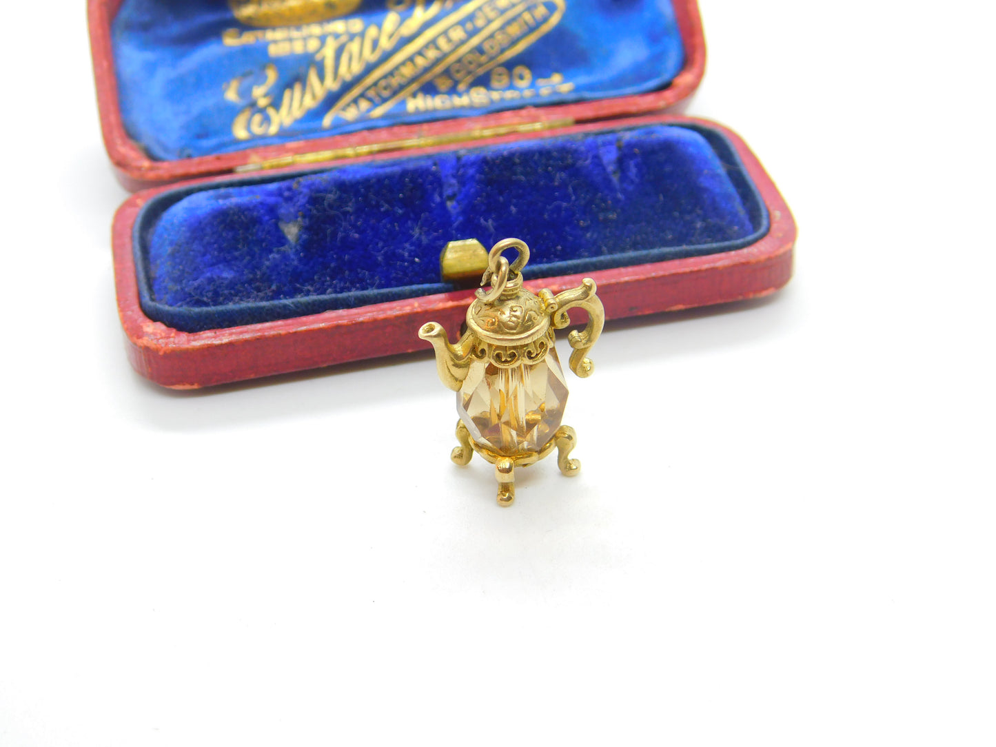 Nuvo 9ct Yellow Gold & Citrine Set Teapot Charm or Pendant 1971 Birmingham