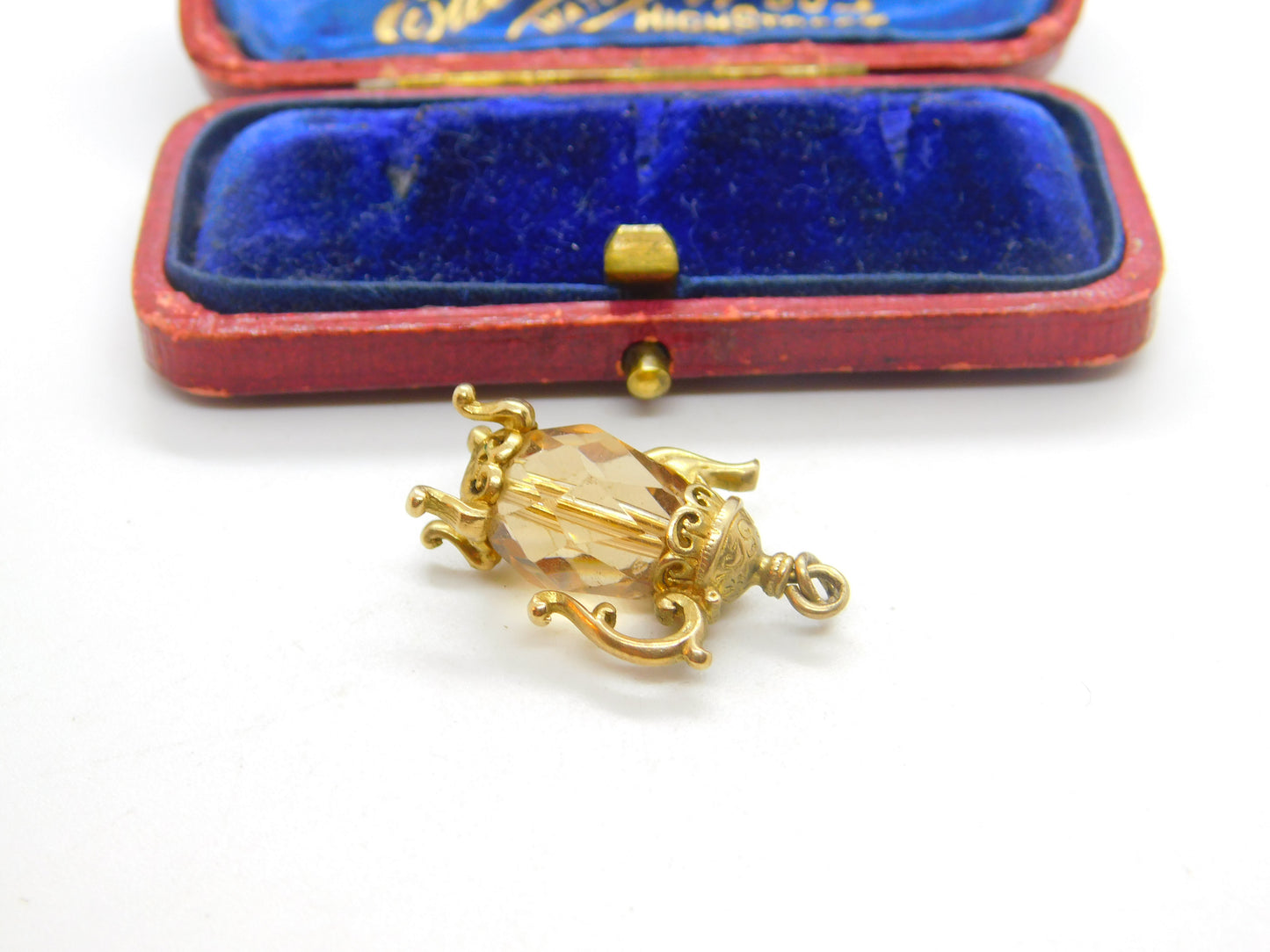 Nuvo 9ct Yellow Gold & Citrine Set Teapot Charm or Pendant 1971 Birmingham