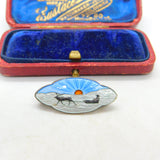 Aksel Holmsen Sterling Silver & Enamel Reindeer Sled Brooch Antique c1930 Deco