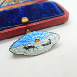 Aksel Holmsen Sterling Silver & Enamel Reindeer Sled Brooch Antique c1930 Deco
