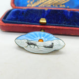 Aksel Holmsen Sterling Silver & Enamel Reindeer Sled Brooch Antique c1930 Deco