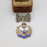 WWII-era Sterling Silver Enamel Royal Navy Sweetheart Brooch c1940 Antique