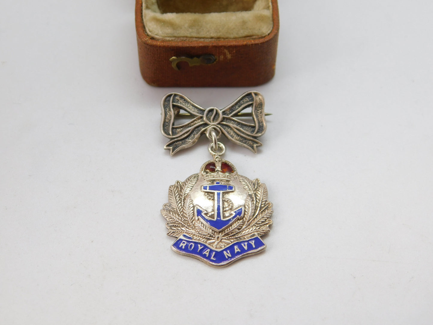 WWII-era Sterling Silver Enamel Royal Navy Sweetheart Brooch c1940 Antique