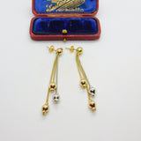 9ct Yellow & White Gold Modernist Ball Drop Stud Earrings Vintage c1980